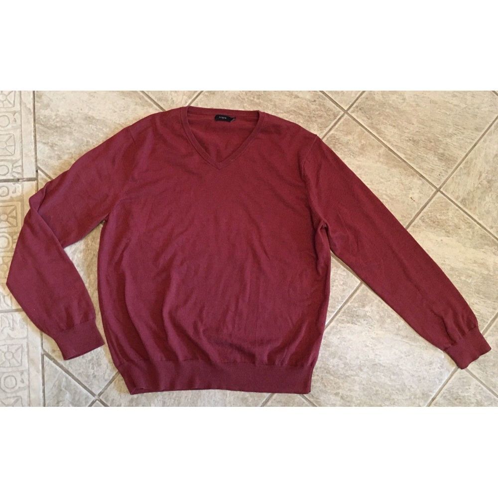 Classic Men's J. Crew XL Merino Wool Sweater V Neck‎ RED